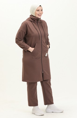 Plus Size Hooded Tracksuit Set 12017-06 Brown 12017-06
