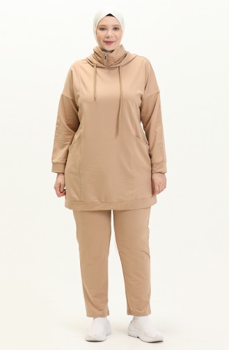 Plus Size Turtleneck Tracksuit Set 12019-01 Beige 12019-01