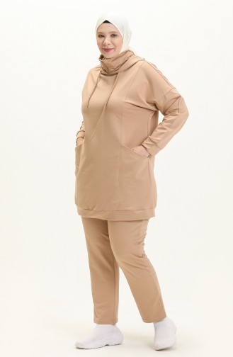 Plus Size Turtleneck Tracksuit Set 12019-01 Beige 12019-01