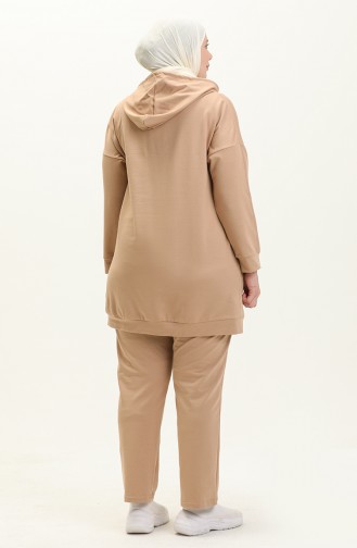 Plus Size Turtleneck Tracksuit Set 12019-01 Beige 12019-01