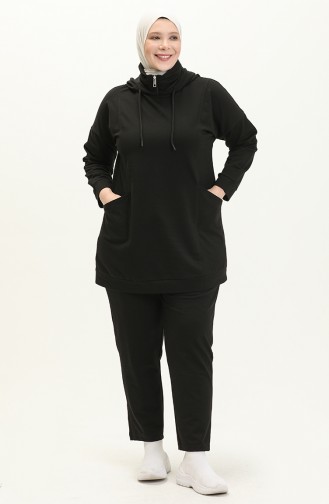 Plus Size Turtleneck Tracksuit Set 12019-02 Black 12019-02