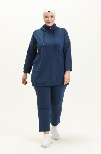 Plus Size Turtleneck Tracksuit Set 12019-04 Indigo 12019-04