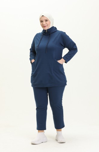 Plus Size Turtleneck Tracksuit Set 12019-04 Indigo 12019-04