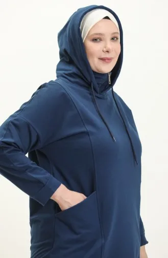طقم رياضي عنق طويل مقاس كبير 12019-04 انديجو 12019-04