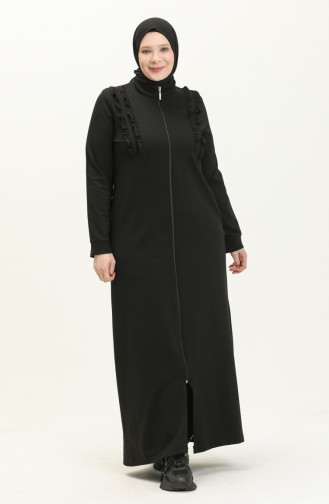 Plus Size Ruffle Detailed Sports Abaya 11047-01 Black 11047-01