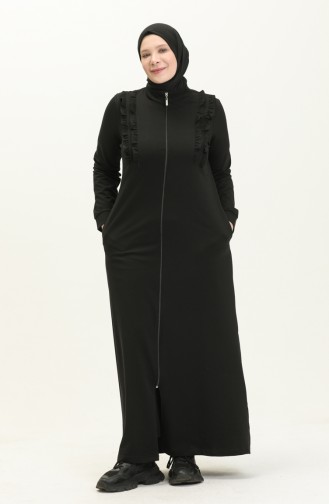 Plus Size Ruffle Detailed Sports Abaya 11047-01 Black 11047-01