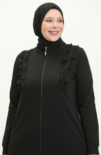 Plus Size Ruffle Detailed Sports Abaya 11047-01 Black 11047-01