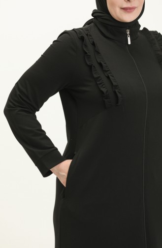 Plus Size Ruffle Detailed Sports Abaya 11047-01 Black 11047-01