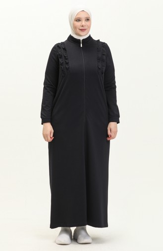 Plus Size Ruffle Detailed Sports Abaya 11047-02 Navy Blue 11047-02