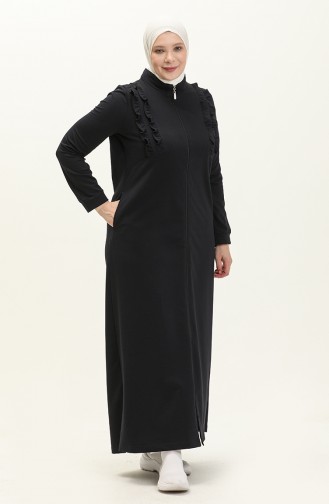 Plus Size Ruffle Detailed Sports Abaya 11047-02 Navy Blue 11047-02