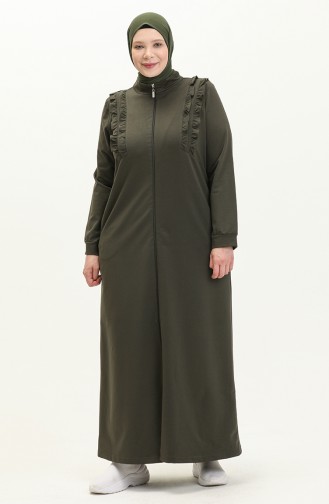 Übergröße Rüschen detaillierte Sport Abaya 11047-04 Khaki 11047-04