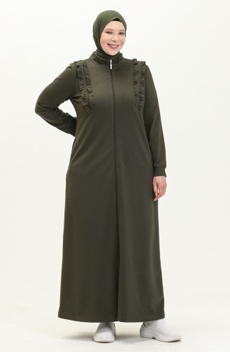 Abaya Sport Détaillée à Volants de Grande Taille 11047-04 Khaki 11047-04