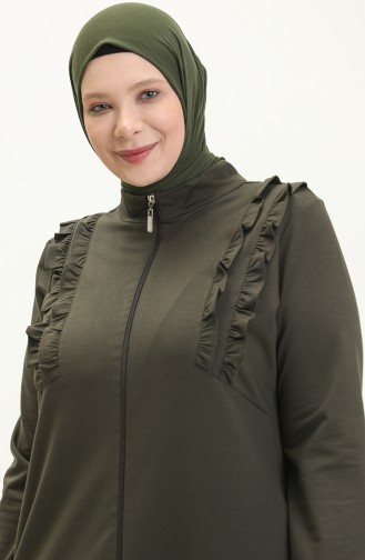 Plus Size Ruffled Detail Sports Abaya 11047-04 Khaki 11047-04