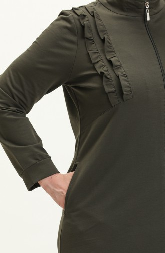 Abaya Sport Détaillée à Volants de Grande Taille 11047-04 Khaki 11047-04