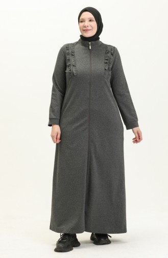 Plus Size Ruffle Detailed Sports Abaya 11047-05 Anthracite 11047-05