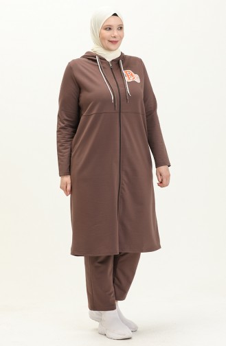 Plus Size Zippered Tracksuit Set 12016-02 Brown 12016-02