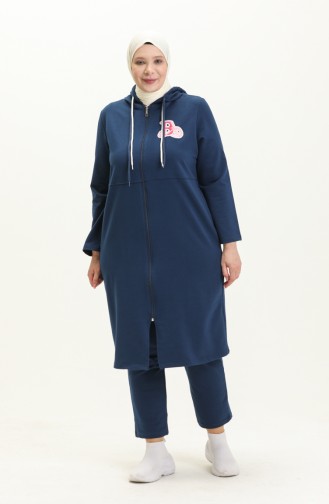 Plus Size Zippered Tracksuit Set 12016-04 Indigo 12016-04