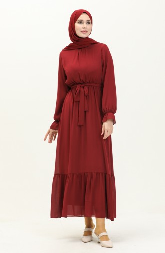 Crinkle Belted Dress 4321-01 Dark Claret Red 4321-01