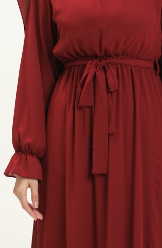 Crinkle Belted Dress 4321-01 Dark Claret Red 4321-01