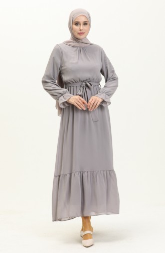 Robe Froissée à Ceinture 4321-04 Gris 4321-04