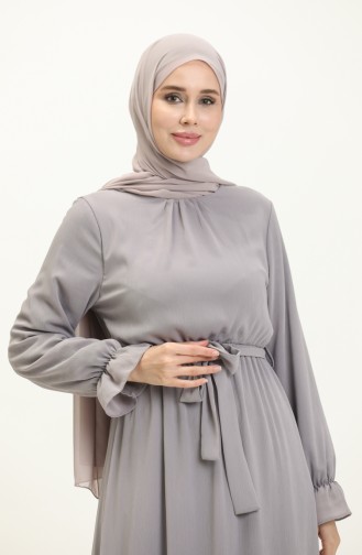 Robe Froissée à Ceinture 4321-04 Gris 4321-04