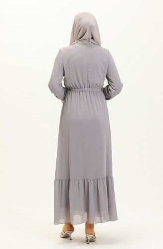 Krınkıl Kuşaklı Elbise 4321-04 Gri