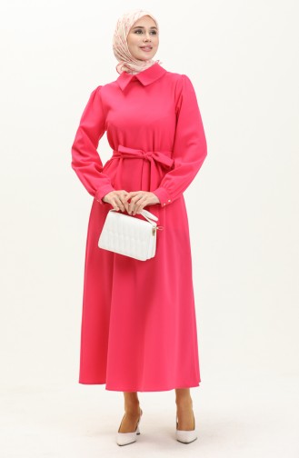 Shirt Collar Belted Dress 4327-03 Fuchsia 4327-03