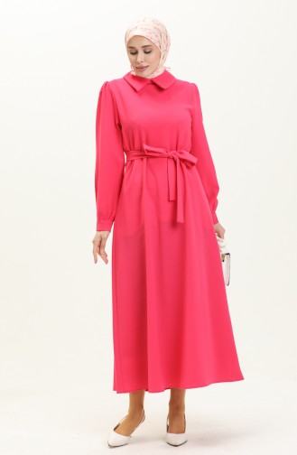 Shirt Collar Belted Dress 4327-03 Fuchsia 4327-03