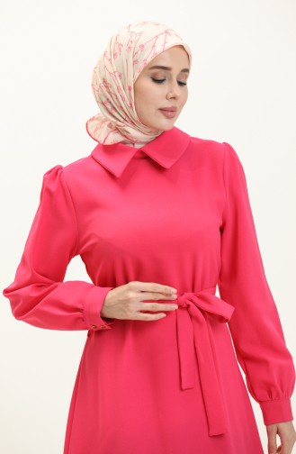 Shirt Collar Belted Dress 4327-03 Fuchsia 4327-03