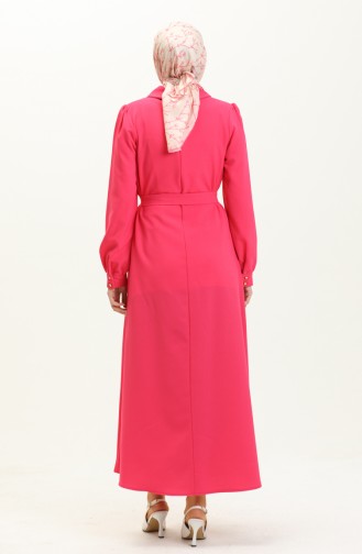 Shirt Collar Belted Dress 4327-03 Fuchsia 4327-03