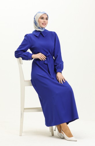 Shirt Collar Belted Dress 4327-04 Saxe 4327-04