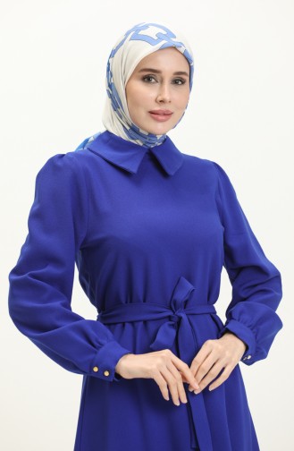 Gömlek Yaka Kuşaklı Elbise 4327-04 Saks