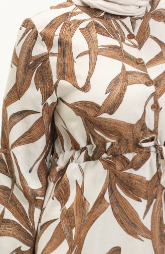 Printed Linen Dress 1015-01 Cream Brown 1015-01
