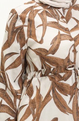Gemustertes Leinenkleid 1015-01 Creme Braun 1015-01