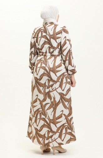 Gemustertes Leinenkleid 1015-01 Creme Braun 1015-01