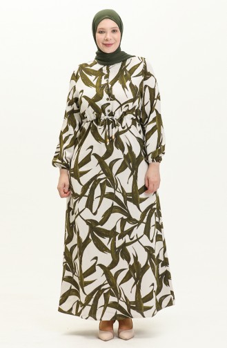Printed Linen Dress 1015-02 Cream Khaki 1015-02