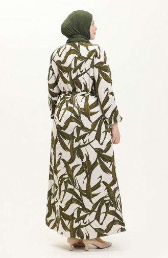 Gemustertes Leinenkleid 1015-02 Creme-Khaki 1015-02