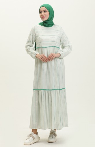 Muslin Fabric Striped Dress 24Y8864-01 Green 24Y8864-01