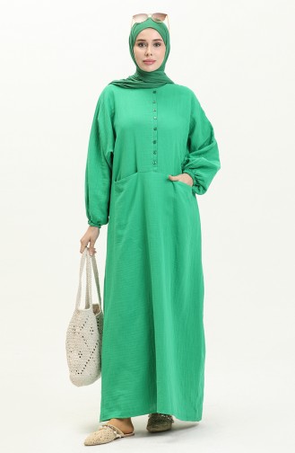 Muslin Fabric Pocket Dress 24y8896-01 Green 24Y8896-01