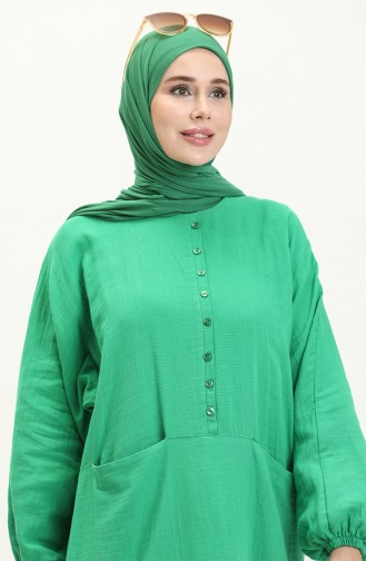 Muslin Fabric Pocket Dress 24y8896-01 Green 24Y8896-01