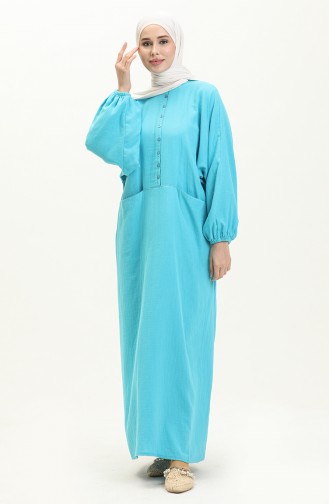 Muslin Fabric Pocket Dress 24Y8896-03 Blue 24Y8896-03
