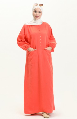 Muslin Fabric Pocket Dress 24Y8896-04 Coral 24Y8896-04