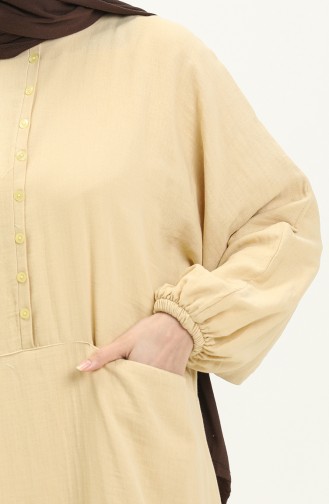 Müslin Kumaş Cepli Elbise 24Y8896-08 Sarı