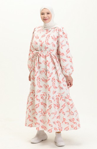 Gemustertes Leinenkleid 1018-05 Beige Fliese 1018-05