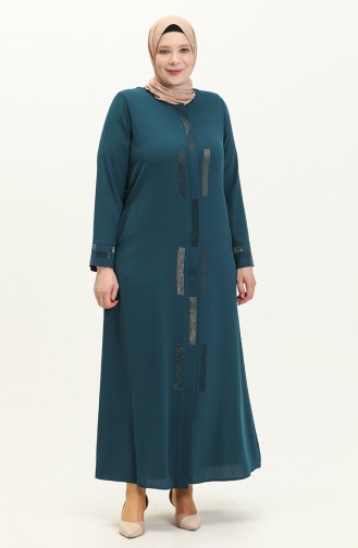 Abaya en Pierre de Grande Taille 5691-06 Pétrole 5691-06