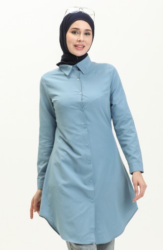 Düğmeli Tunik 2514-01 İndigo