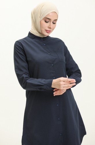 Mandarin Collar Pocketed Tunic 2515-13 Navy Blue 2515-13