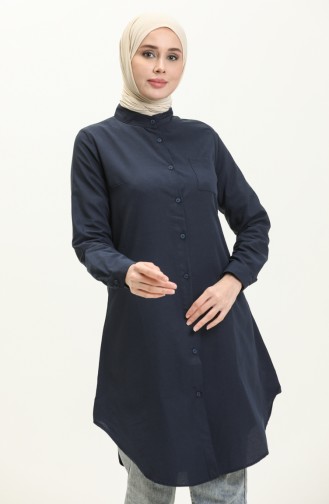 Mandarin Collar Pocketed Tunic 2515-13 Navy Blue 2515-13