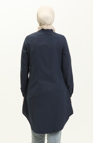 Mandarin Collar Pocketed Tunic 2515-13 Navy Blue 2515-13