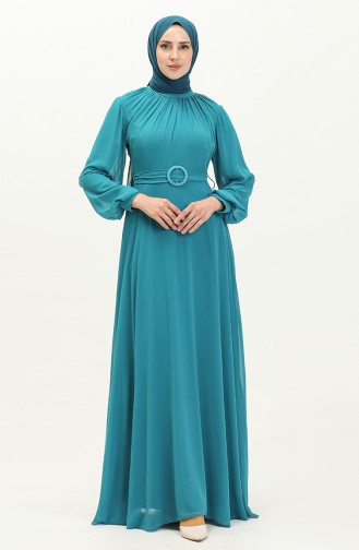 Pleated Chiffon Evening Dress 5502-01 Turquoise 5502-01